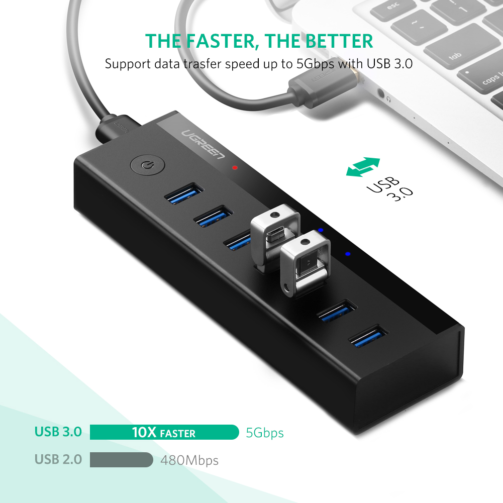 Bộ chia Hub USB 3.0 7 cổng nguồn 5V2A Ugreen 40522 Bộ chia Hub USB 3.0 7 cổng nguồn 5V2A Ugreen 40522