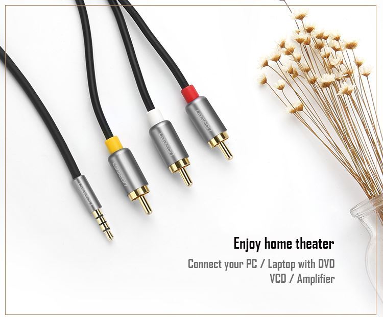 Cáp âm thanh 3.5mm to 3 RCA 1.5m ugreen 20894 Cáp âm thanh 3.5mm to 3 RCA 1.5m ugreen 20894
