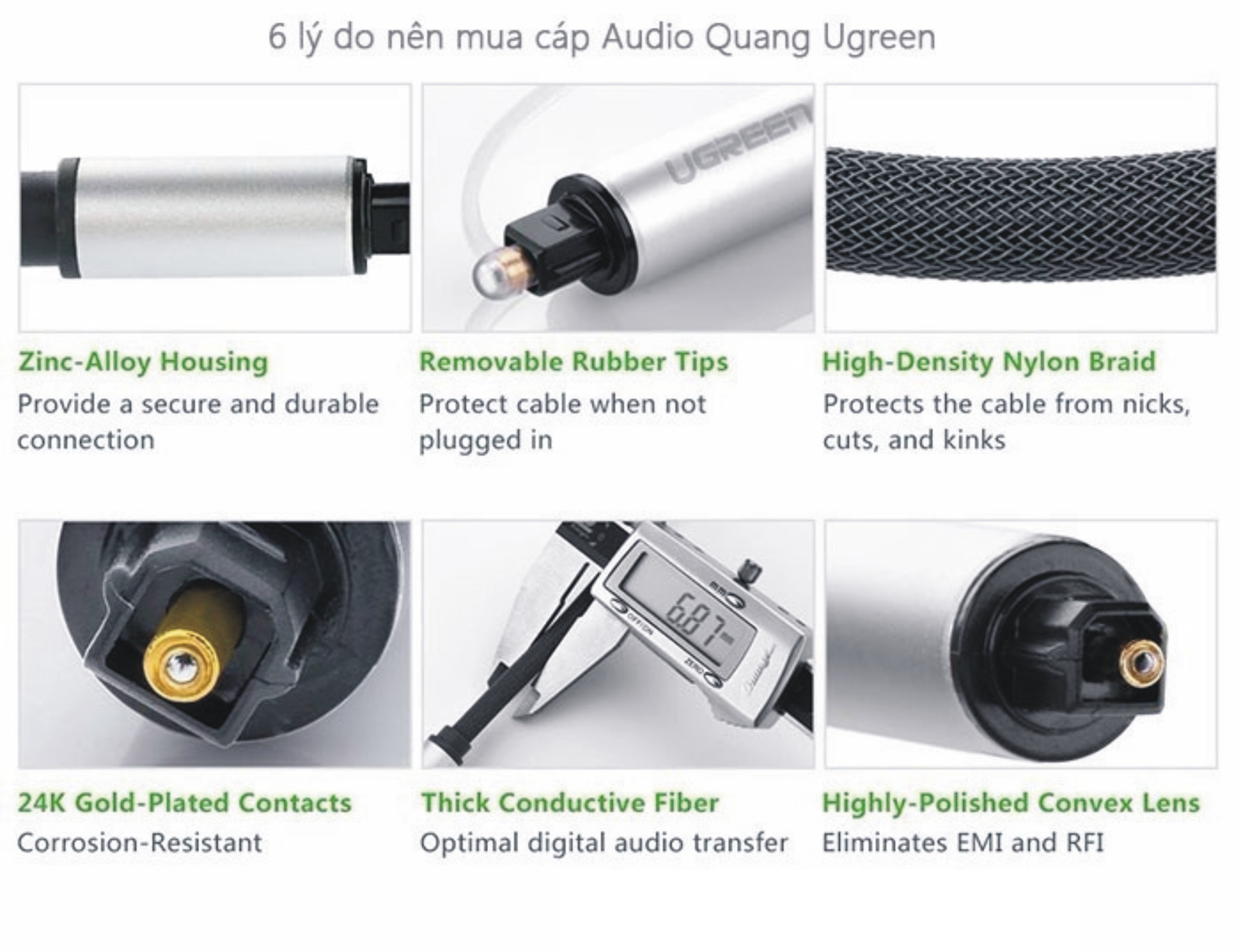 Cáp âm thanh Quang dài 1.5m (Toslink, Optical) Ugreen 10542 Cáp âm thanh Quang dài 1.5m (Toslink, Optical) Ugreen 10542