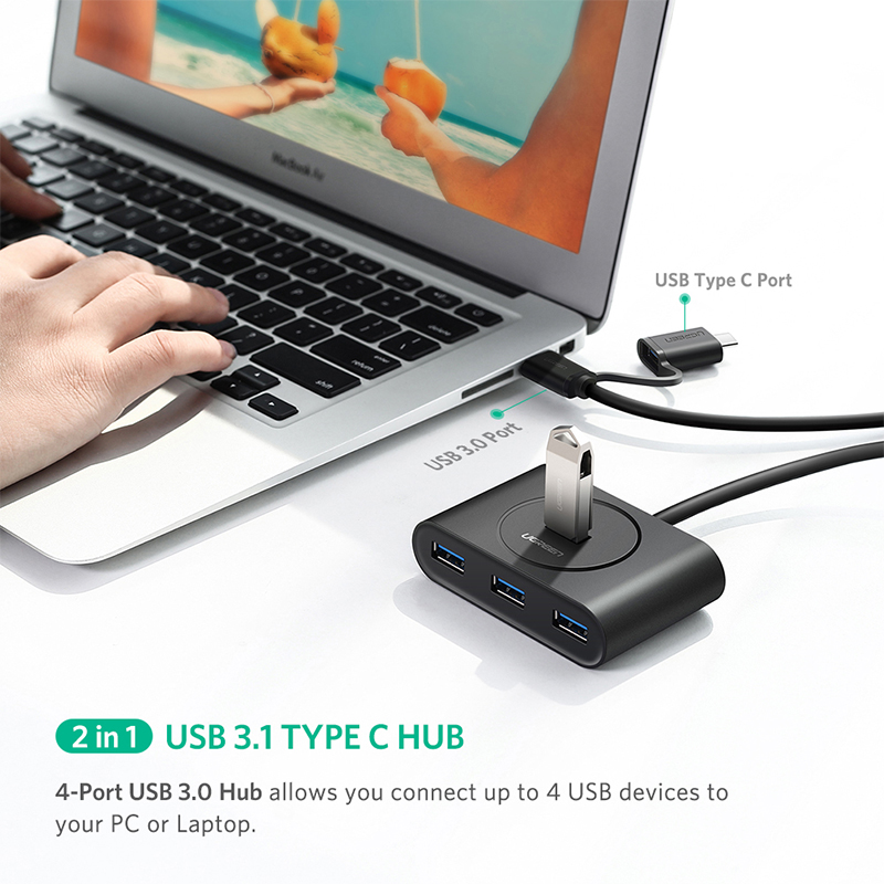 Bộ chia USB Type C 4 cổng USB 3.0 Ugreen 40850 Bộ chia USB Type C 4 cổng USB 3.0 Ugreen 40850