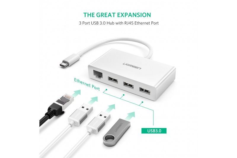 Cáp chuyển USB Type-C to HUB USB 3.1, LAN Ugreen 40382 Cáp chuyển USB Type-C to HUB USB 3.1, LAN Ugreen 40382