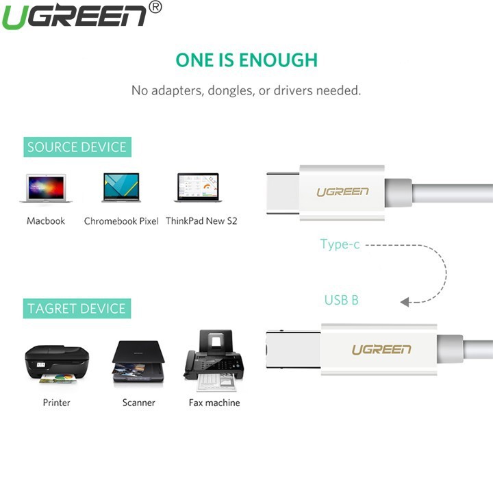 Cáp máy in USB Type C dài 1.5m Ugreen 40417 Cáp máy in USB Type C dài 1.5m Ugreen 40417