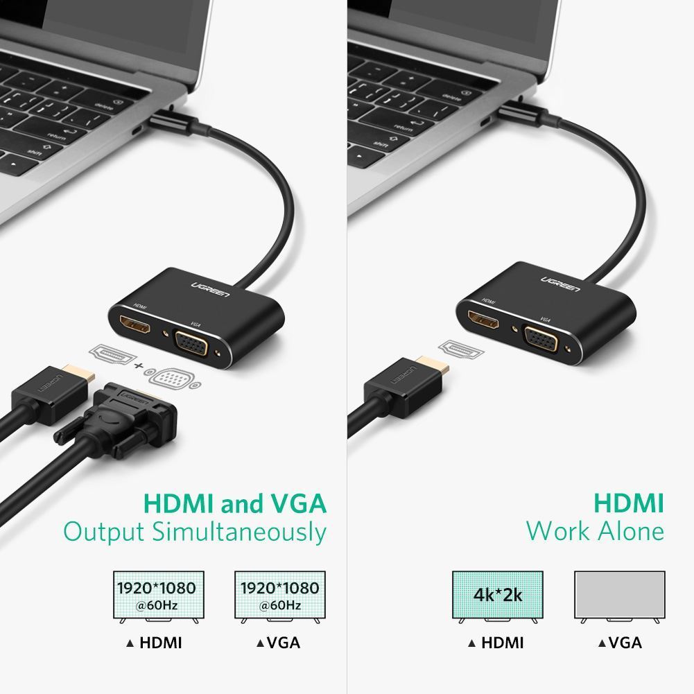 Cáp chuyển Type-C to HDMI và VGA Ugreen 50317 Cáp chuyển Type-C to HDMI và VGA Ugreen 50317