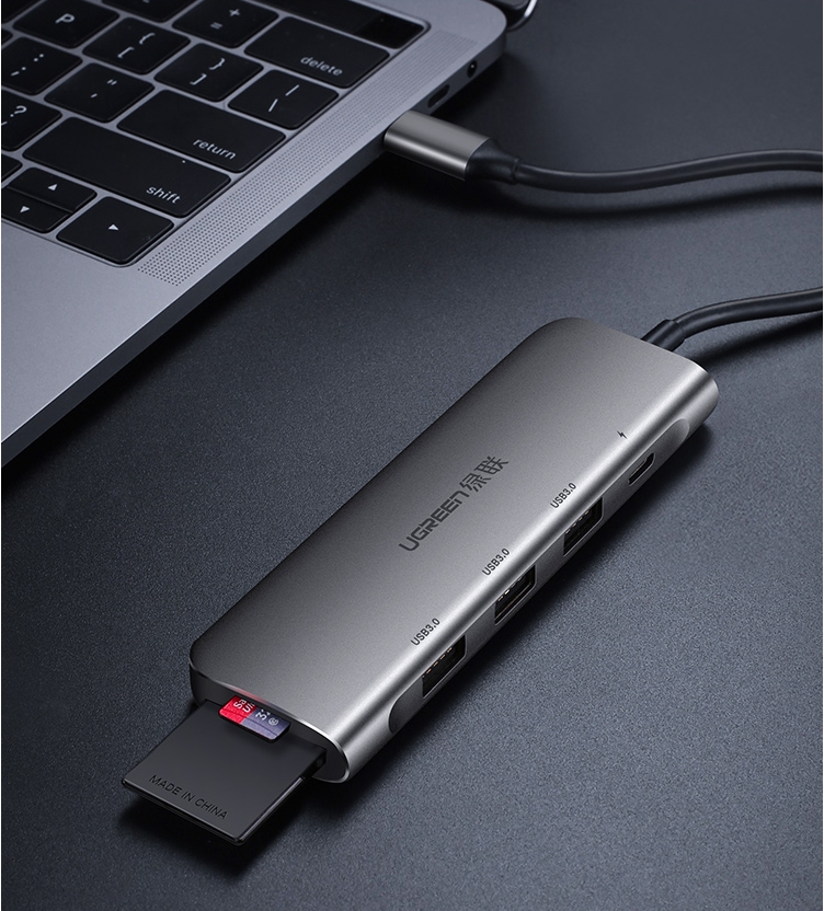Cáp chuyển Type C to Hub USB 3.0 + Khe đọc thẻ nhớ SD/TF Ugreen 50598 Cáp chuyển Type C to Hub USB 3.0 + Khe đọc thẻ nhớ SD/TF Ugreen 50598