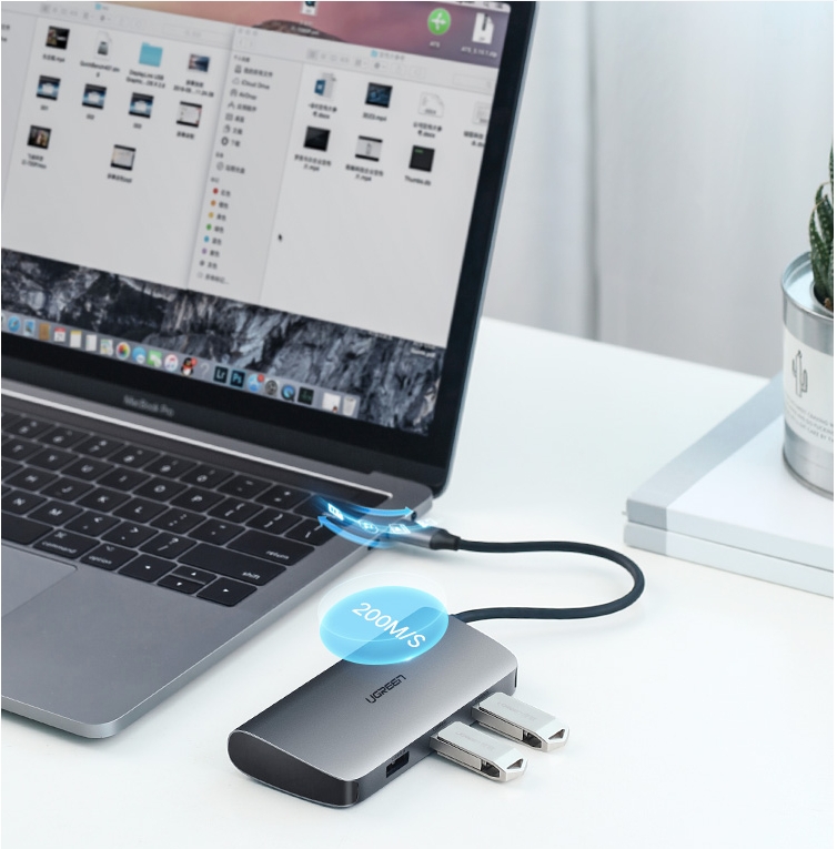 Bộ chuyển USB Type-C to HDMI, Lan, USB 3.0, sạc Type-C Ugreen 50771 Bộ chuyển USB Type-C to HDMI, Lan, USB 3.0, sạc Type-C Ugreen 50771