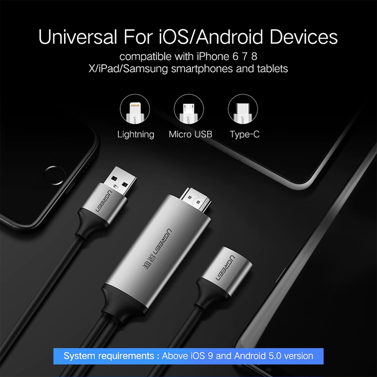 Cáp chuyển từ điện thoại ra Tivi HDMI dài 1.5m Ugreen 50291 Cáp chuyển từ điện thoại ra Tivi HDMI dài 1.5m Ugreen 50291