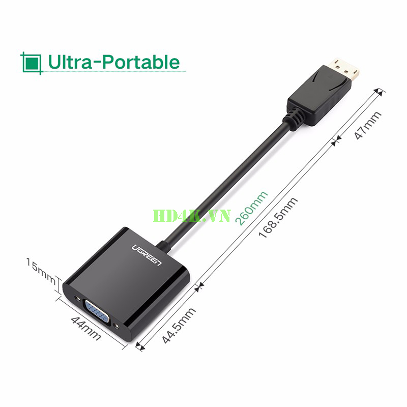 Cáp chuyển Displayport to VGA không Audio Ugreen 20415 Cáp chuyển Displayport to VGA không Audio Ugreen 20415