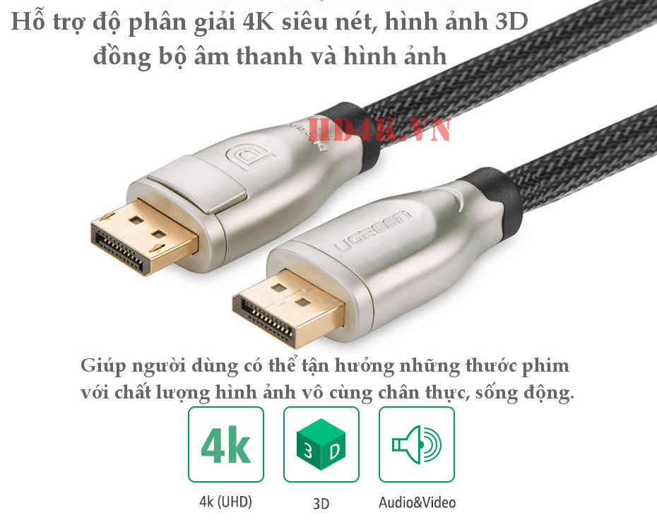 Cáp Displayport  5m hỗ trợ 3D, 4K*2K 60Hz  Ugreen 30122 Cáp Displayport  5m hỗ trợ 3D, 4K*2K 60Hz  Ugreen 30122