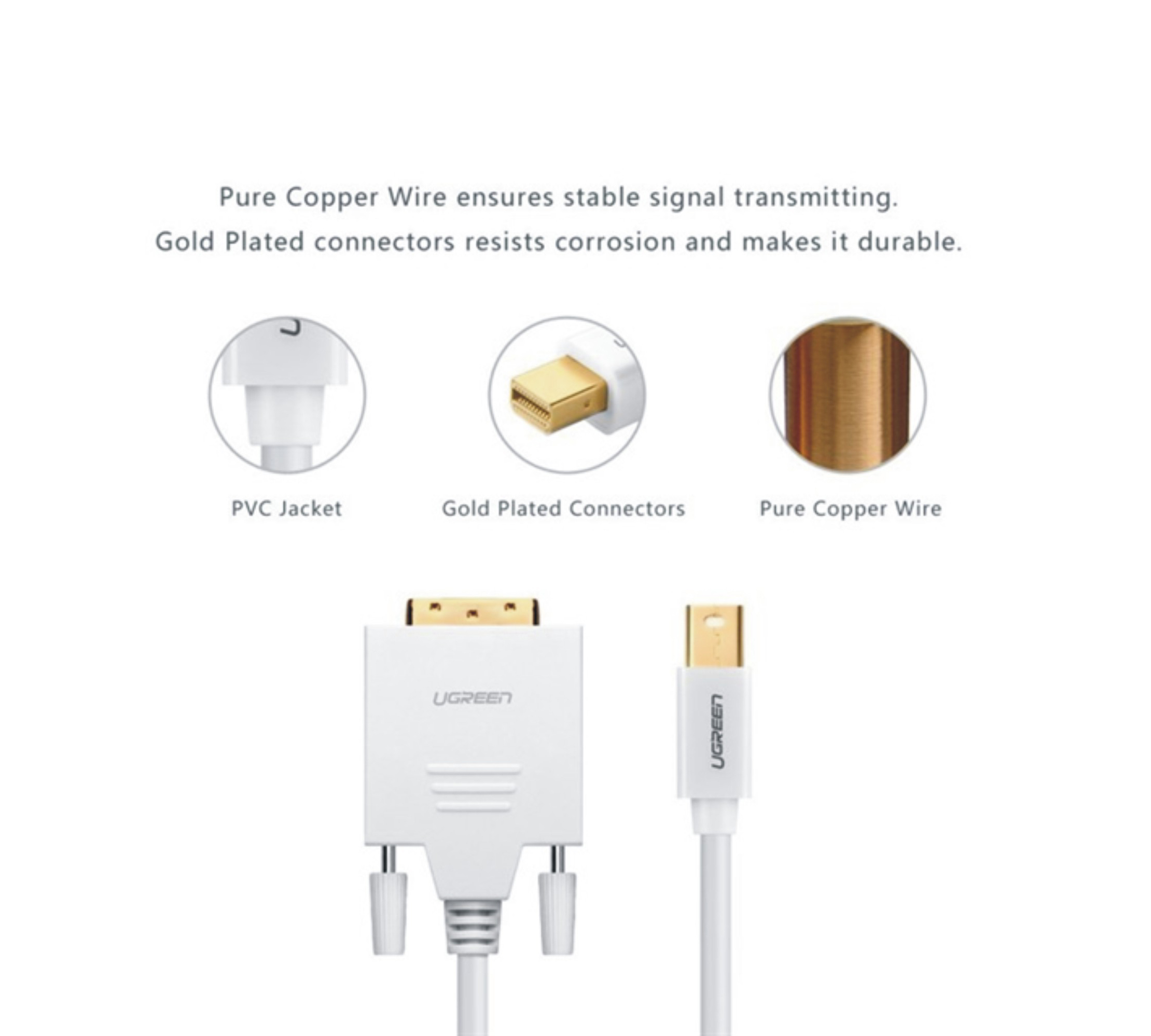 cap-chuyen-mini-displayport-to-dvi, ugreen-10425, cap-chuyen-mini-displayport-to-dvi-3m