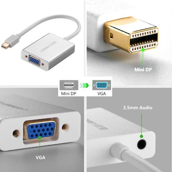 Cáp chuyển Mini Displayport to VGA có Audio Ugreen 10437 Cáp chuyển Mini Displayport to VGA có Audio Ugreen 10437