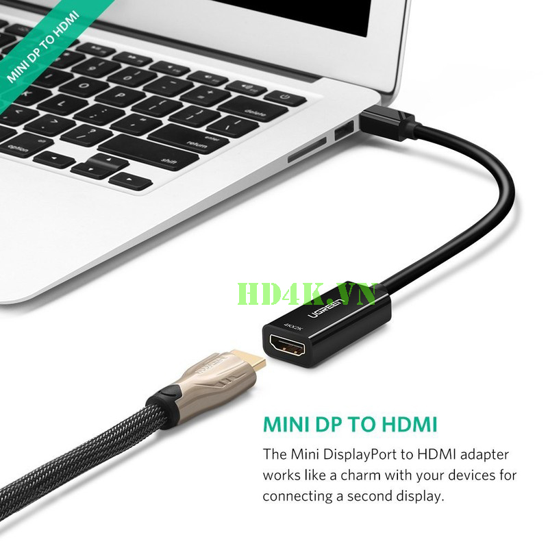 Cáp chuyển Mini DisplayPort to HDMI Ugreen 40360 hỗ trợ 4K Cáp chuyển Mini DisplayPort to HDMI Ugreen 40360 hỗ trợ 4K