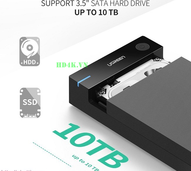 Hộp đựng ổ cứng 3.5 inch Sata/USB 3.0 hỗ trợ 10TB  Ugreen 50422