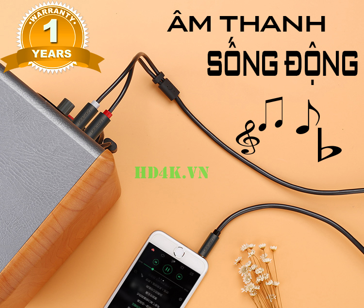Cáp âm thanh 1 ra 2 RCA 3M Ugreen 10590 Cáp âm thanh 1 ra 2 RCA 3M Ugreen 10590