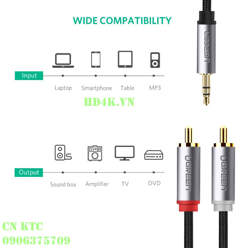 Cáp âm thanh 1 ra 2 RCA 3M Ugreen 40844
