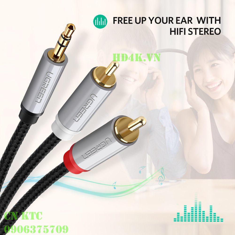 Cáp âm thanh 1 ra 2 RCA 3M Ugreen 40844 Cáp âm thanh 1 ra 2 RCA 3M Ugreen 40844