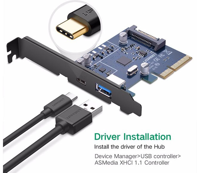 Card chuyển PCI- E to Type-C , USB  Ugreen 30774