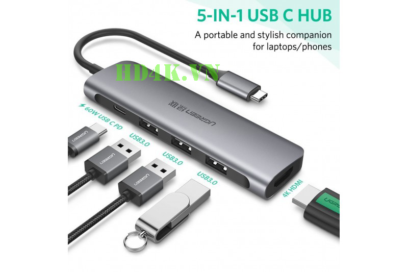 Bộ chuyển Type C to HDMI + Hub USB 3.0 Ugreen 50209 Bộ chuyển Type C to HDMI + Hub USB 3.0 Ugreen 50209