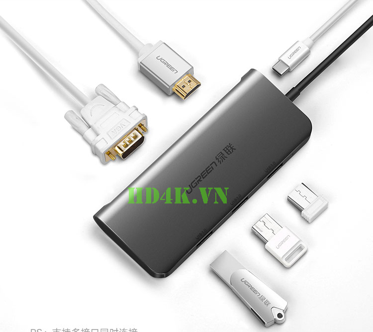 Bộ chuyển Type C sang HDMI/VGA + Hub USB 3.0 Ugreen 50319 Bộ chuyển Type C sang HDMI/VGA + Hub USB 3.0 Ugreen 50319