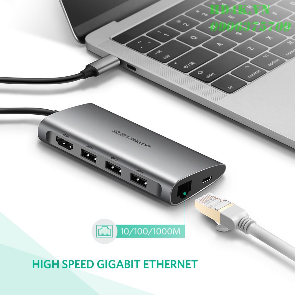 Bộ chuyển đa năng USB Type-C to HDMI, Lan, USB 3.0, SD/TF, sạc Type-C Ugreen 50538 Bộ chuyển đa năng USB Type-C to HDMI, Lan, USB 3.0, SD/TF, sạc Type-C Ugreen 50538