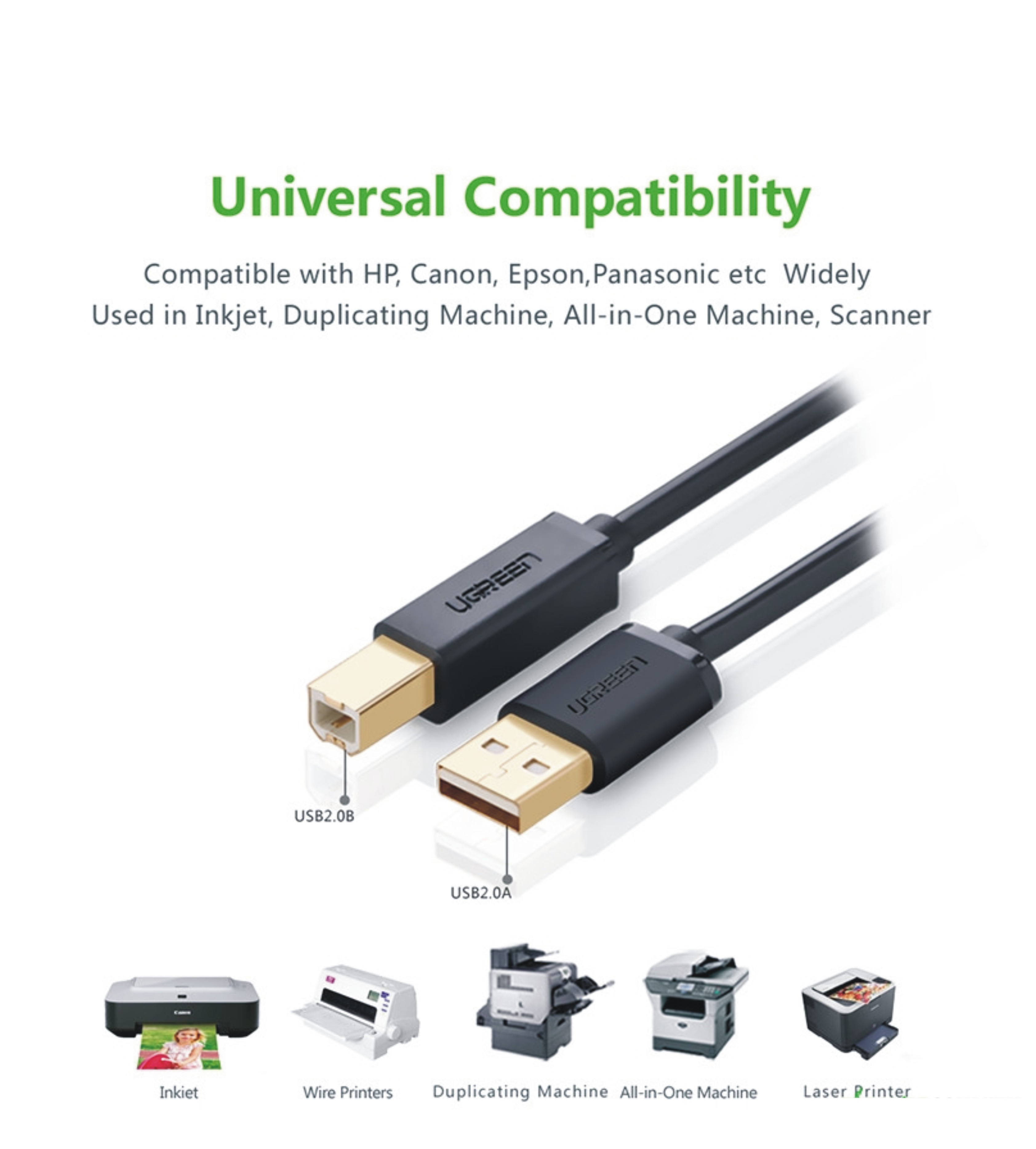 Cáp máy in USB 2.0 1.5m Ugreen 10350 Cáp máy in USB 2.0 1.5m Ugreen 10350