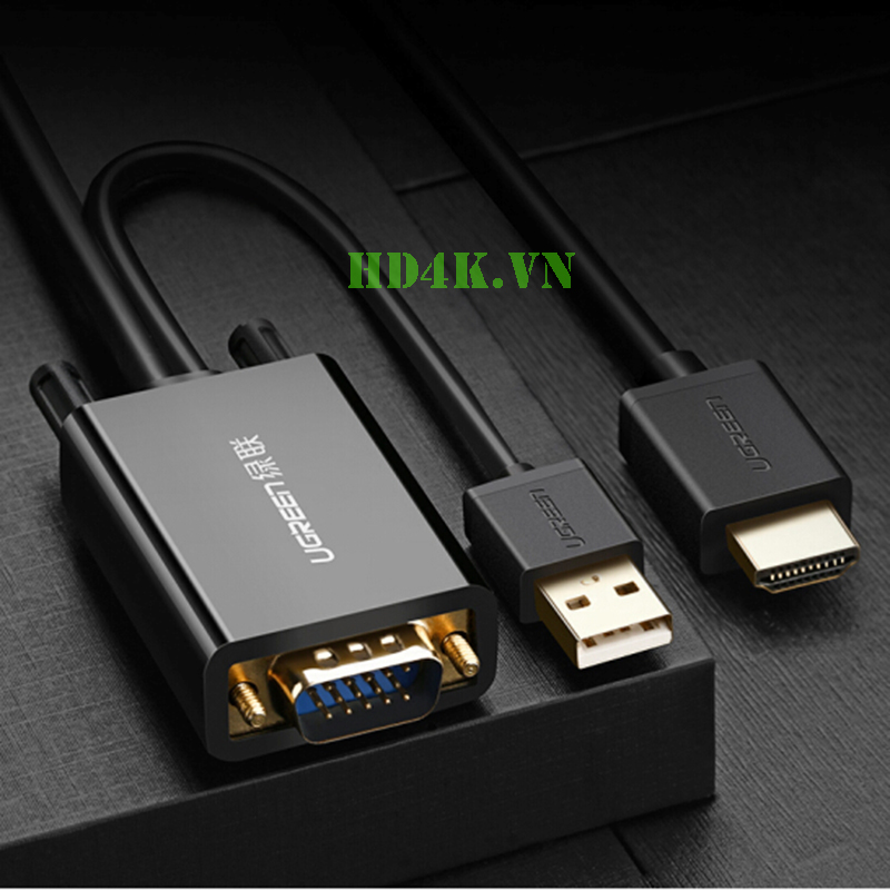 Cáp chuyển VGA to HDMI dài 2m Ugreen 30840 ugreen, ugreen-30840, vga-to-hdmi, vga-to-hdmi-2m