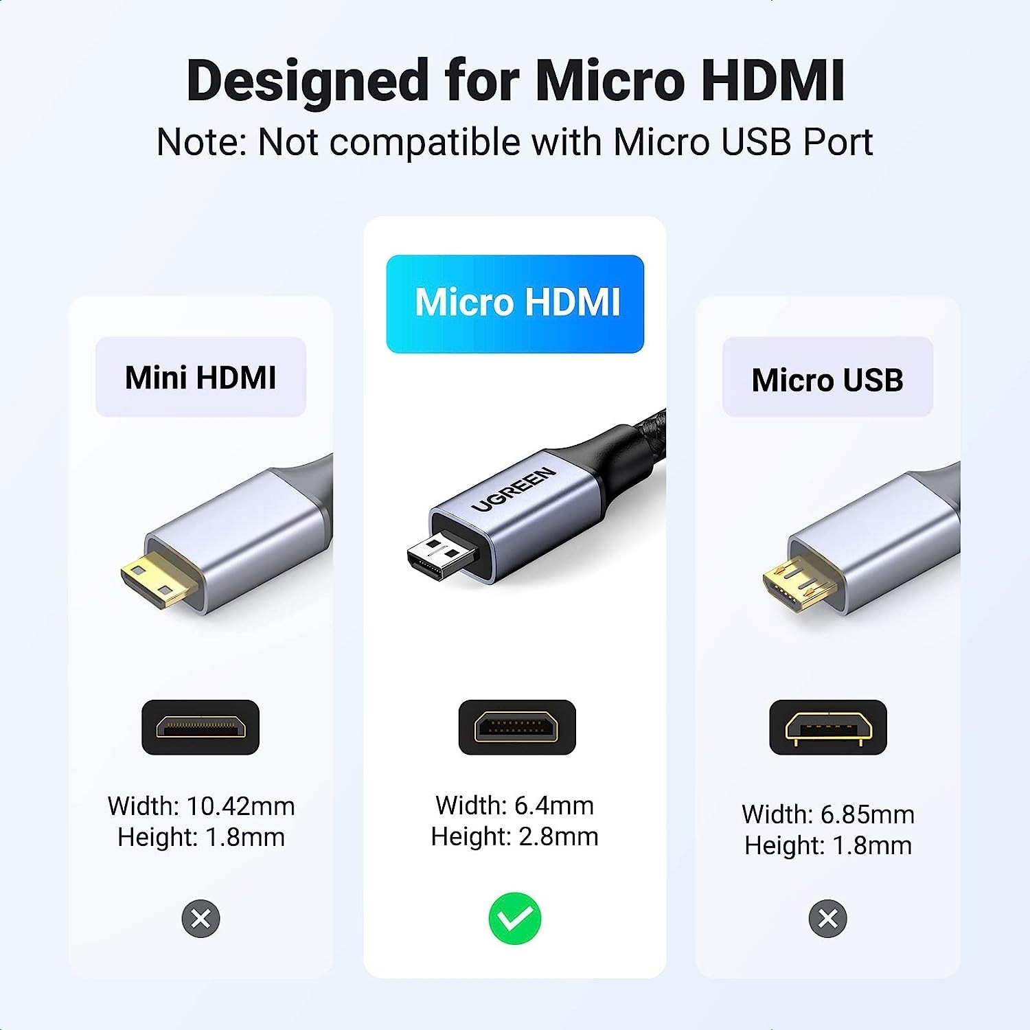 Cáp Micro HDMI to HDMI dài 2m hỗ trợ 8K Ugreen 15517 Cáp Micro HDMI to HDMI dài 2m hỗ trợ 8K Ugreen 15517