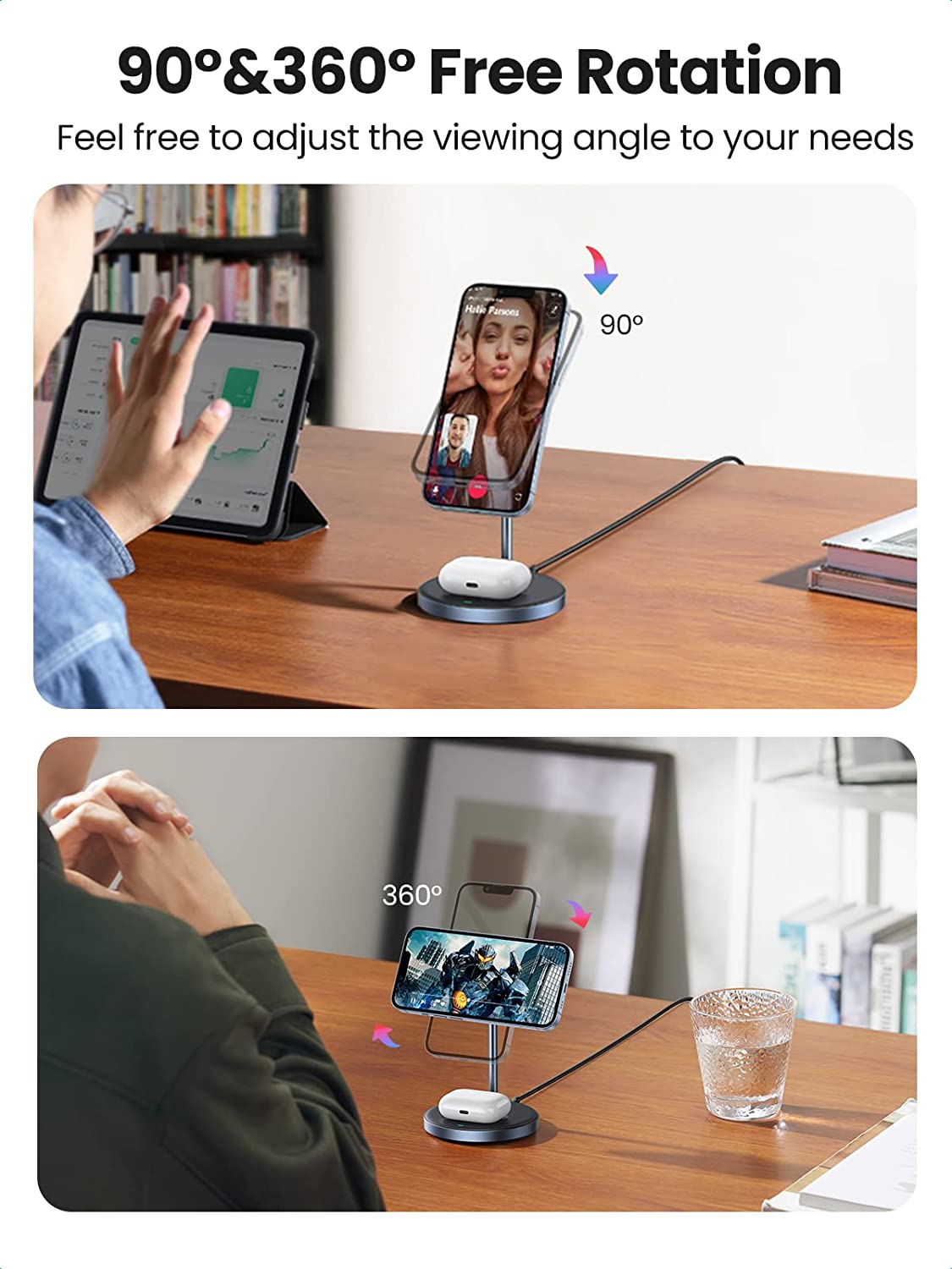 Bộ sạc không dây từ tính 2 trong 1 Ugreen 90668 Bộ sạc không dây từ tính 2 trong 1 Ugreen 90668