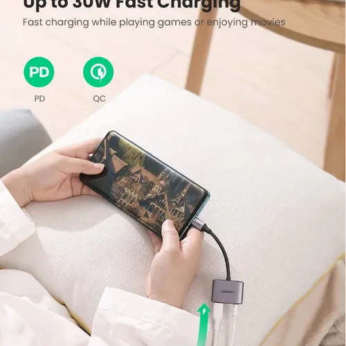 Cáp chuyển âm thanh Type C to 3.5mm + PD sạc Ugreen 60164