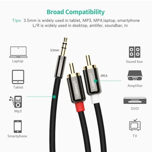 Cáp âm thanh 1 ra 2 RCA 2M Ugreen 10584