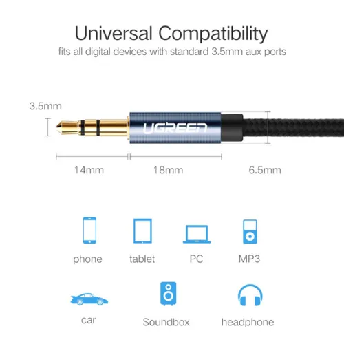 Cáp âm thanh 3.5mm dài 2M Ugreen 10687