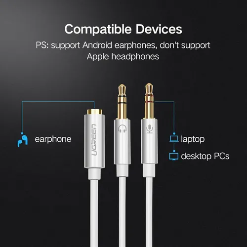 Cáp âm thanh 3.5mm to 2 jack 3.5mm 1 loa 1 Mic Ugreen 10790