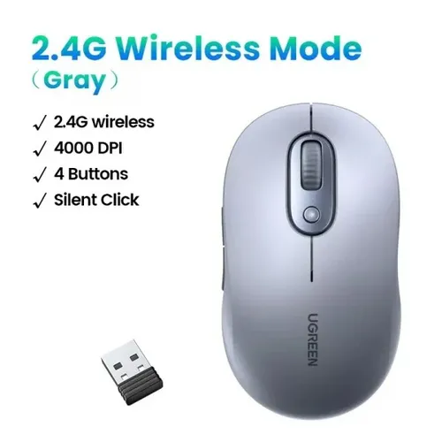 Chuột không dây 2.4Ghz dùng cho máy tính laptop chất liệu nhựa ABS màu xám Ugreen 35900 M556