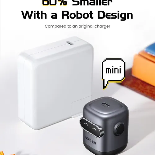 Sạc điện thoại 1 cổng USB-C GaN 30W màu đen xám tạo hình robot Ugreen 45004 X662