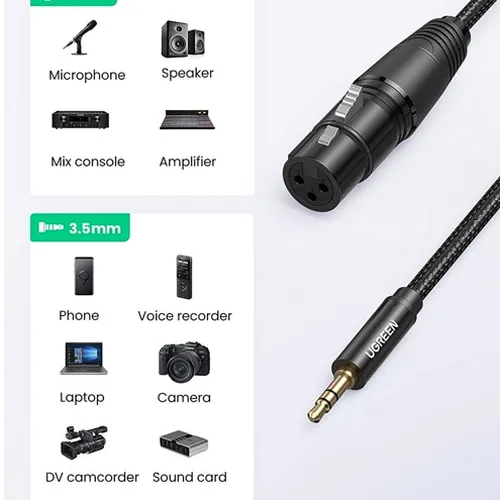 Cáp âm thanh 3.5mm sang Canon (XLR) dài 2m Ugreen 20244