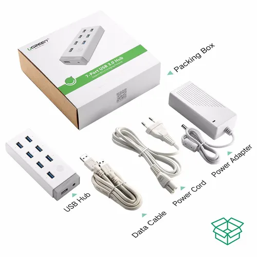 Bộ chia USB 3.0 7 cổng ugreen 20296 nguồn 12V/2A