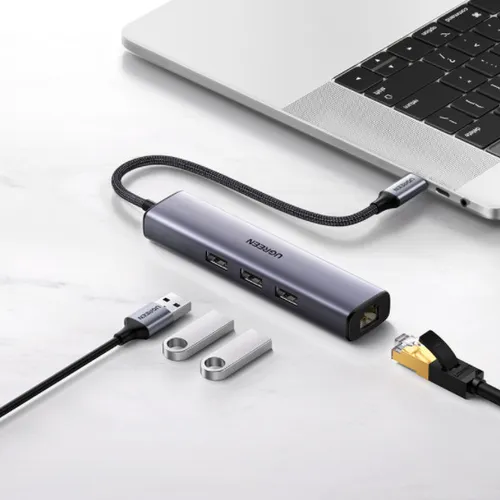 Bộ chia Type C 3 cổng USB 3.0 + Lan RJ45 Ugreen 20932