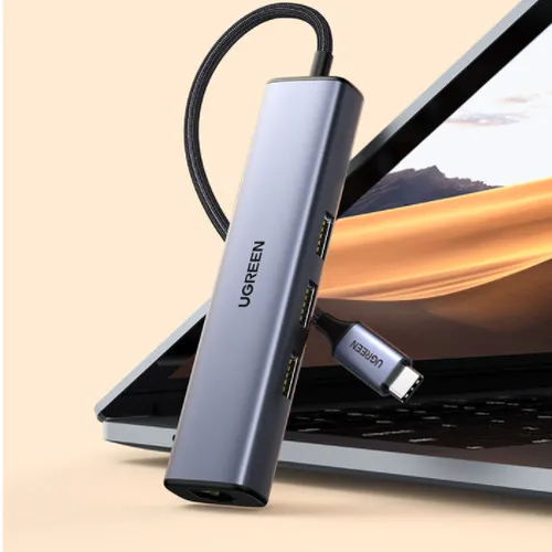 Bộ chia Type C 3 cổng USB 3.0 + Lan RJ45 Ugreen 20932