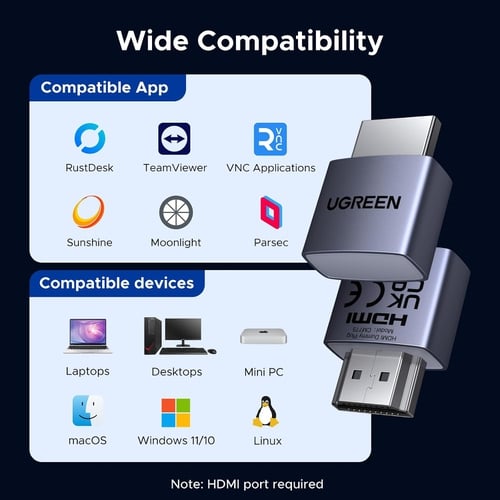 Đầu cắm giả lập HDMI (HDMI Dummy Plug) hỗ trợ độ phân giải lên đến 4K@60Hz Ugreen 95994 CM775