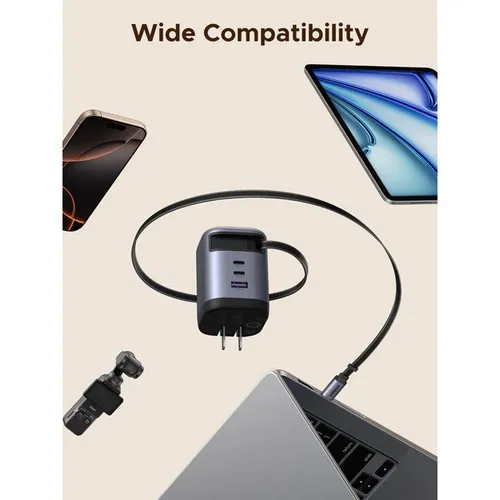 Sạc điện thoại 2 cổng USB-C và 1 cổng USB-A GaN 100W kèm dây rút USB-C Ugreen 65827 X616