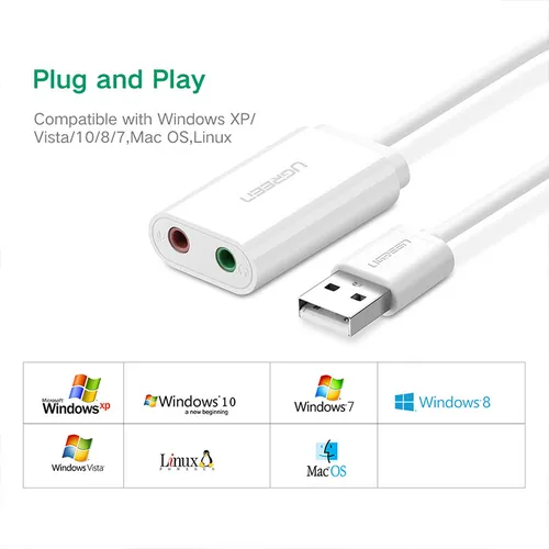 Cáp chuyển USB 2.0 to 3.5mm  Ugreen 30143