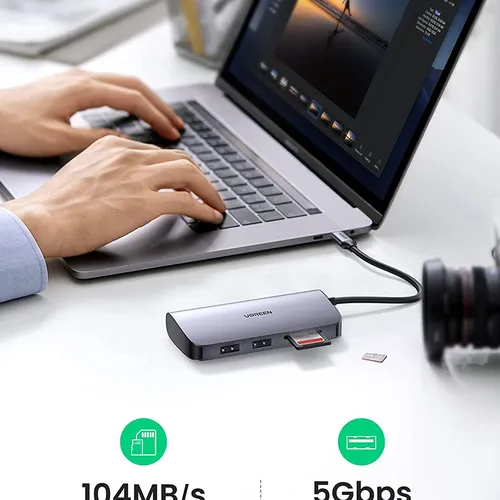 Bộ chuyển Type-C to HDMI + Lan +  USB 3.0 +  SD/TF + PD Type-C 100W Ugreen 50852