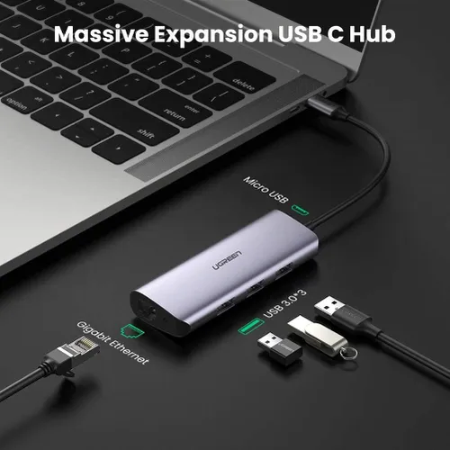 Bộ chia Type C 3 cổng USB 3.0 + Lan RJ45 Ugreen 60718