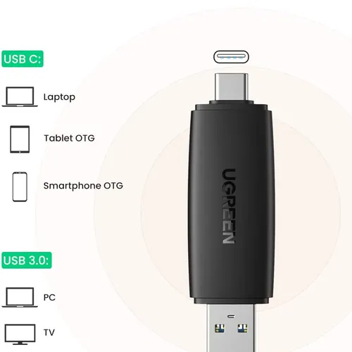 Đầu đọc thẻ nhớ SD/TF chuẩn Type C và USB 3.0 Ugreen 80191