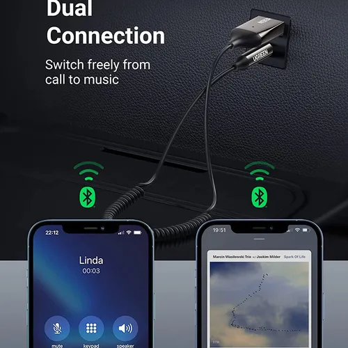 Bộ thu Bluetooth 5.0 dài 1.5M hỗ trợ Mic cổng 3.5mm Ugreen 70601