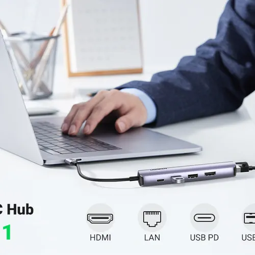 Bộ chuyển đổi USB-C sang 2*USB 3.0+HDMI+RJ45 Ugreen ( 10919)