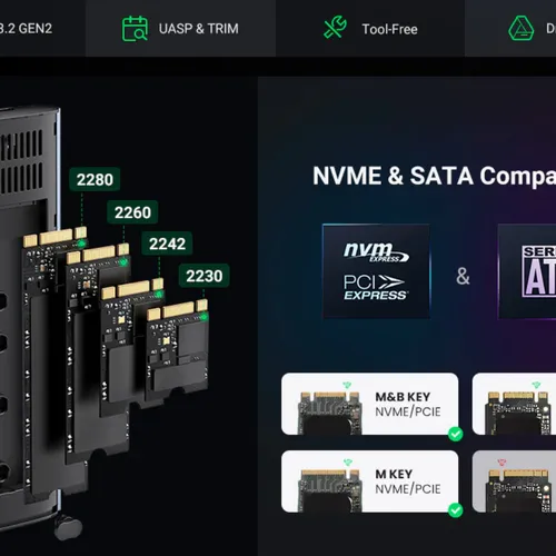 Box ổ cứng SSD M.2 hỗ trợ NVME+SATA USB Type-C 3.2 GEN2 tốc độ 10Gbps Ugreen 90264