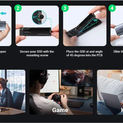Box ổ cứng SSD M.2 hỗ trợ NVME+SATA USB Type-C 3.2 GEN2 tốc độ 10Gbps Ugreen 90264