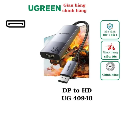 Cáp chuyển Displayport to HDMI hỗ trợ 8k@60Hz Ugreen 40948