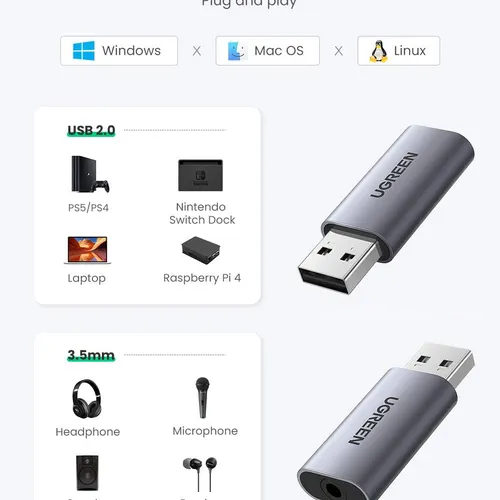 Cáp chuyển USB 2.0 to 3.5mm Ugreen 80864