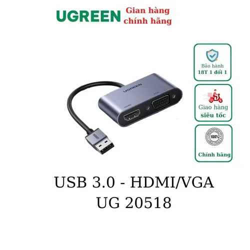 Cáp chuyển USB 3.0 to HDMI + VGA Ugreen 20518